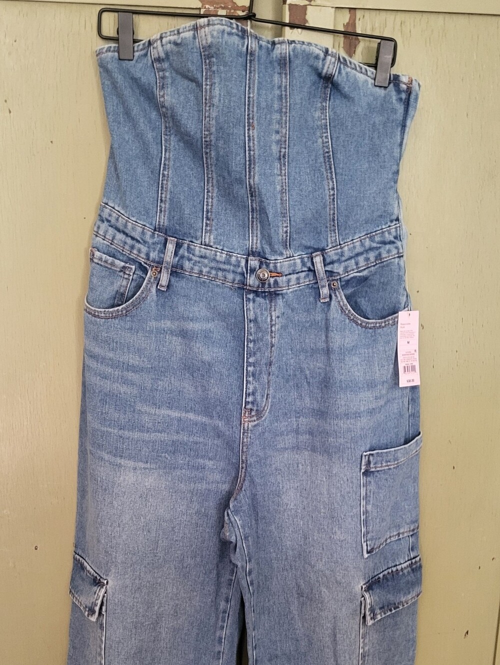 Wild Fable Target Denim Tube Cargo Jumpsuit Medium Wash NWT M